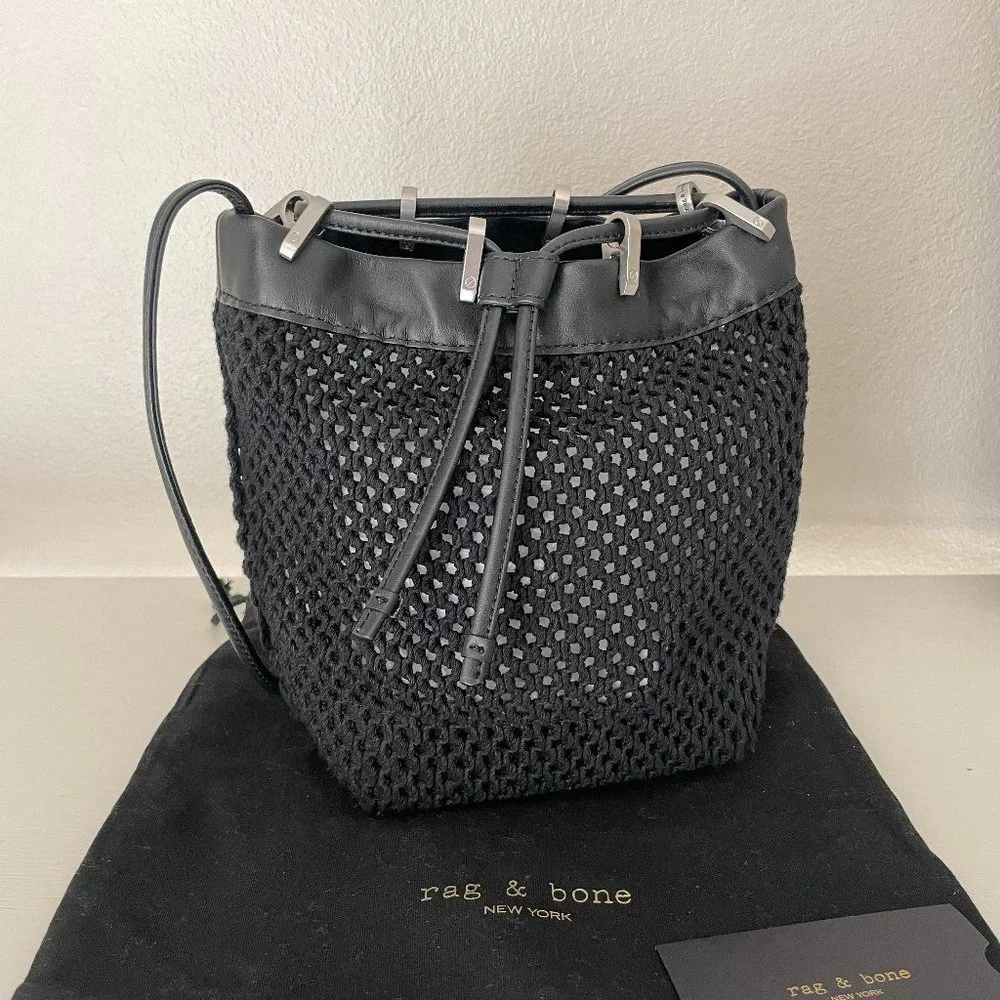 Rag & Bone Crochet Leather Trim Bucket Bag - Picture 1 of 7